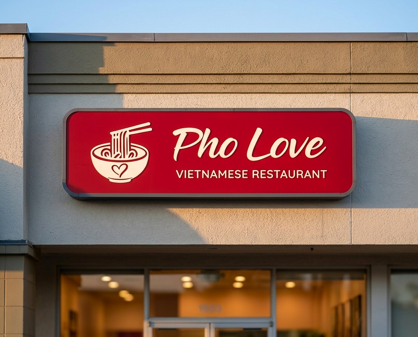 The Pho Love sign above the entrance